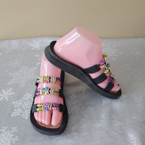Beaded Slide Sandals Rubber Soles Multicolor Accents The Sandal Guy Sz 7